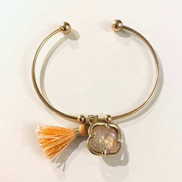 Gold Cuff Tassel Charm Bracelet - Picture 1 of 1